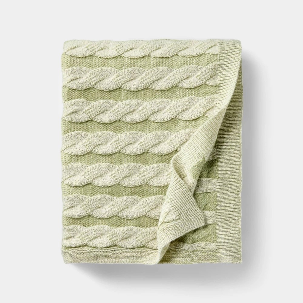 Threshold Studio McGee Twisted Cable Throw Blanket 50x60 Green Cream Knit NWT